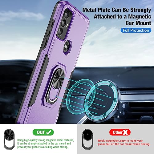 Miniatura 5 de Funda para Moto G Play 2023, morado, plástico, grado militar, a prueba de golpes, soporte magnético, 2 protectores de pantalla de vidrio templado