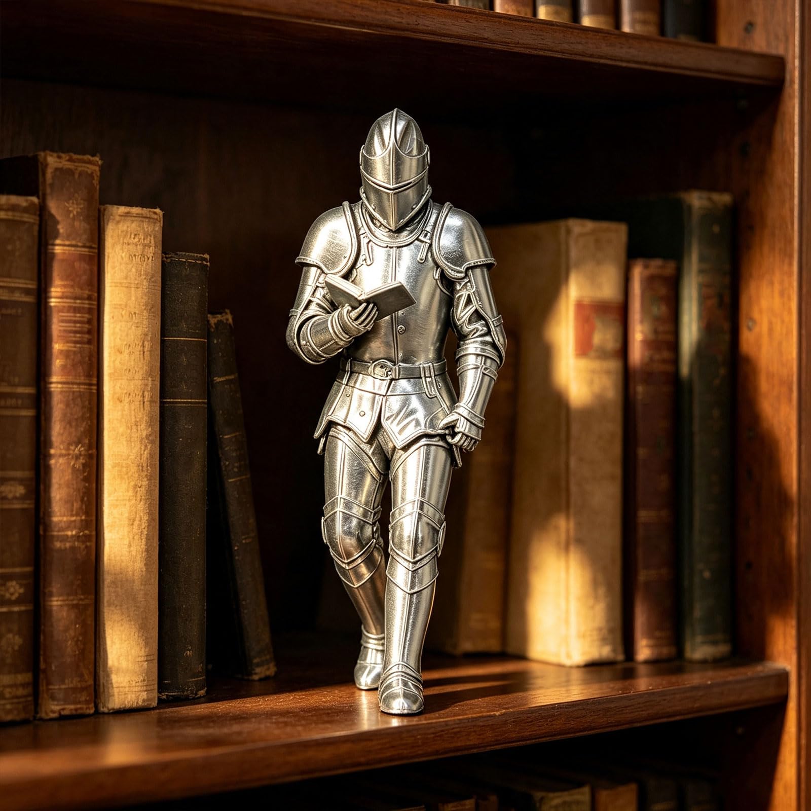 Medieval Knight Statue Silver Bookshelf Decor