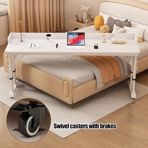 Height Adjustable Overbed Table with Wheels, Rolling Overbed Bedside Table, Laptop Desk Over Bed Tables with Baffle, Mobile Bed Desk for Home Office Use(Brown,180cm/70.8'')