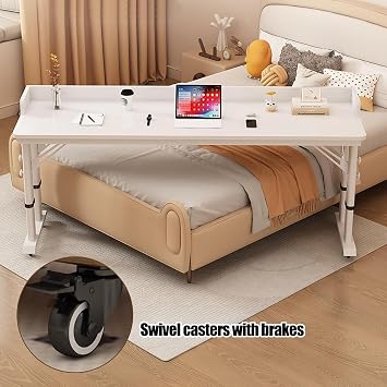 Height Adjustable Overbed Table with Wheels, Rolling Overbed Bedside Table, Laptop Desk Over Bed Tables with Baffle, Mobile Bed Desk for Home Office Use(Brown,180cm/70.8'')