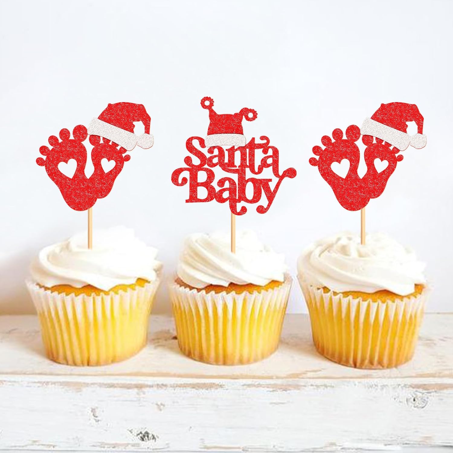 24 Pack Santa Baby Christmas Cupcake Toppers Picks Red Foot Celebrate Christmas Cupcake for Christmas Theme Birthday Party Cake Decorations Supplies Santa Foot - Image 2