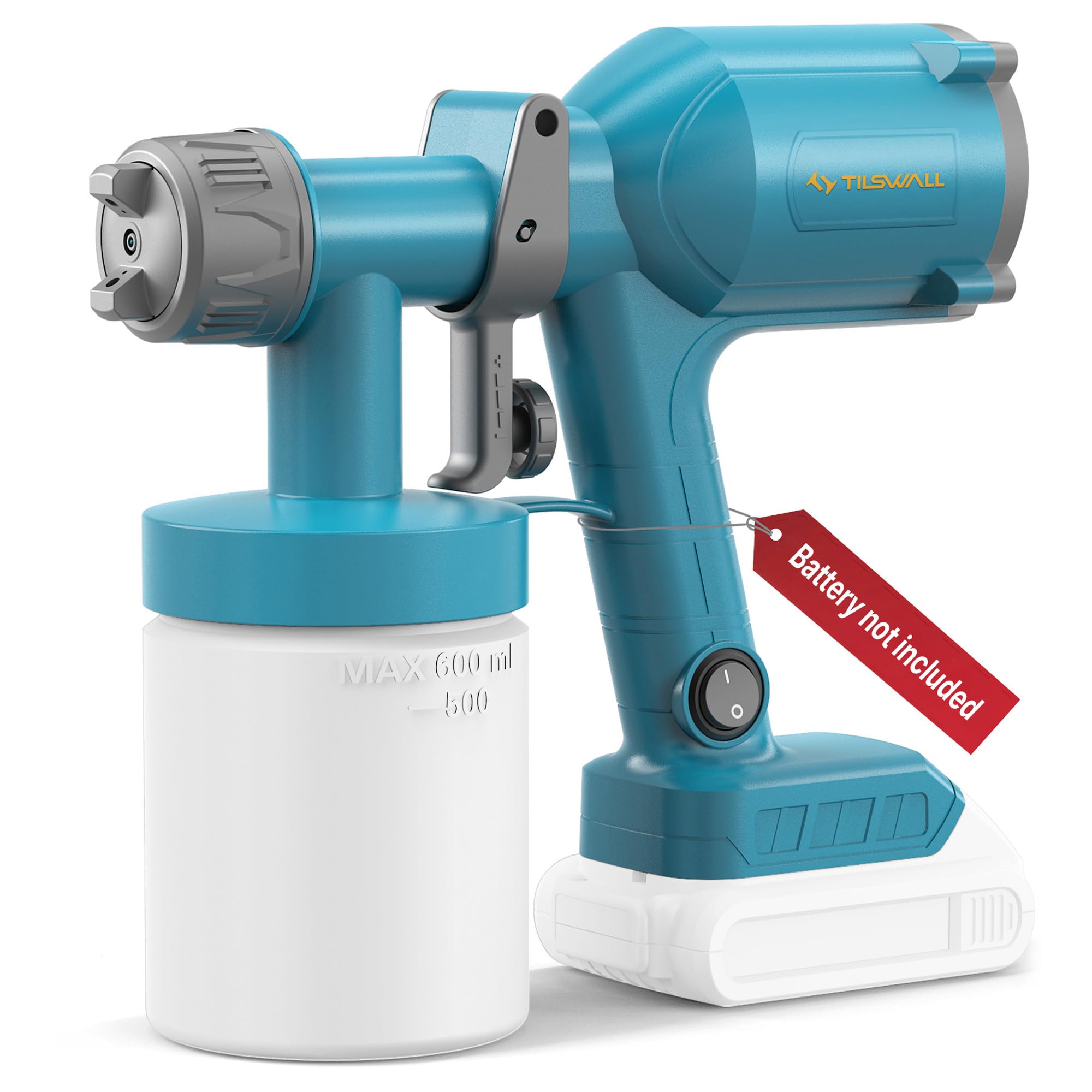 Tilswall Cordless Paint Sprayer, Ultra-Light Electric Paint Spray Gun Compatible for Dewalt 18V 20V Battery(Not Included), 600ml Cup, 2 Nozzles & 3 Patterns - Ideal for Fence, Sheds, Decks, Walls