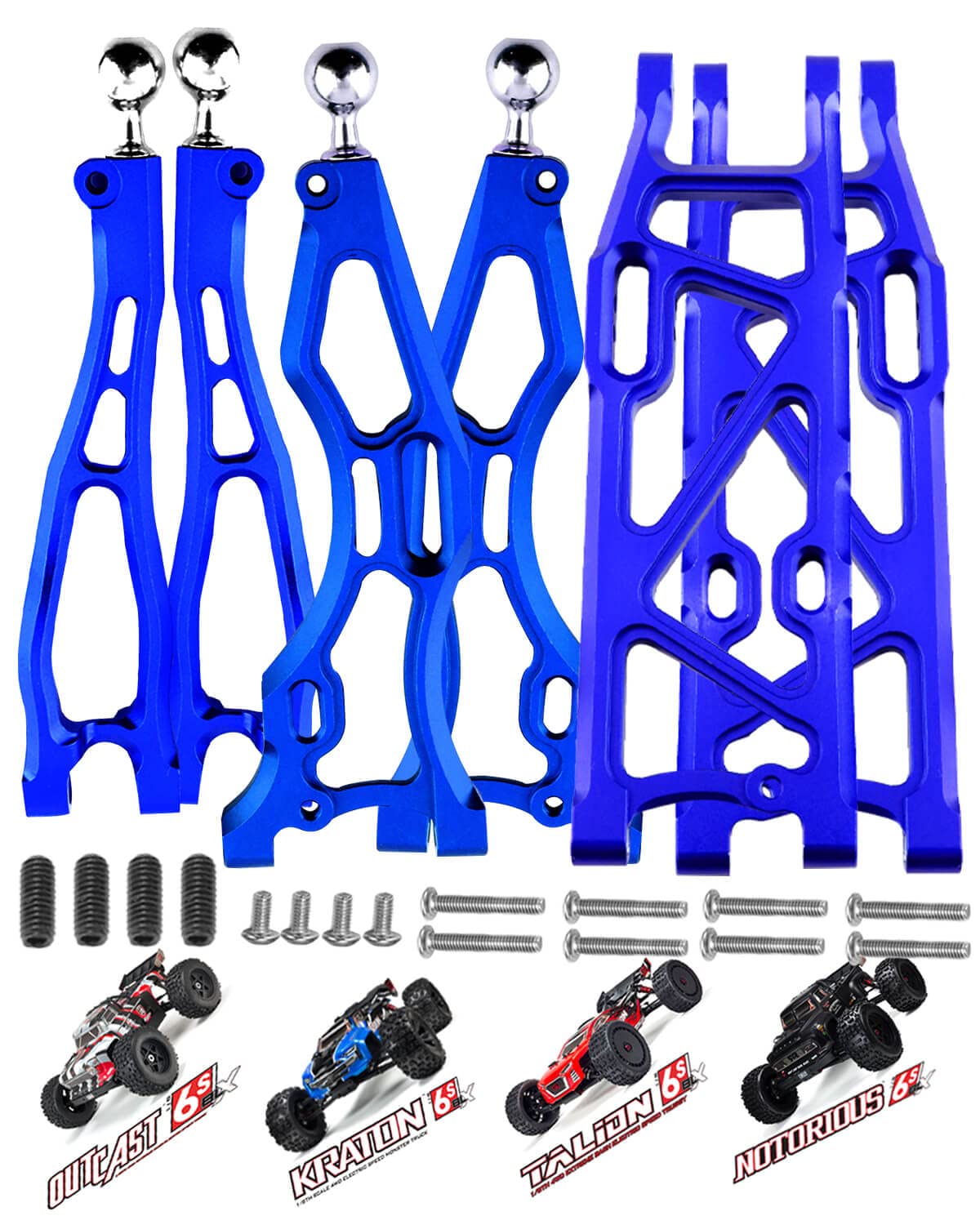 Aluminum Front & Rear Suspension Arms Upgrades Part for 1/8 Arrma Outcast 6S BLX,Kraton 6S BLX,Notorious 6S BLX,Talion 6S BLX,ARRCat 6pcs Lower Upper Swing Arm Set Hops up w/Pivot Balls,Navy Blue