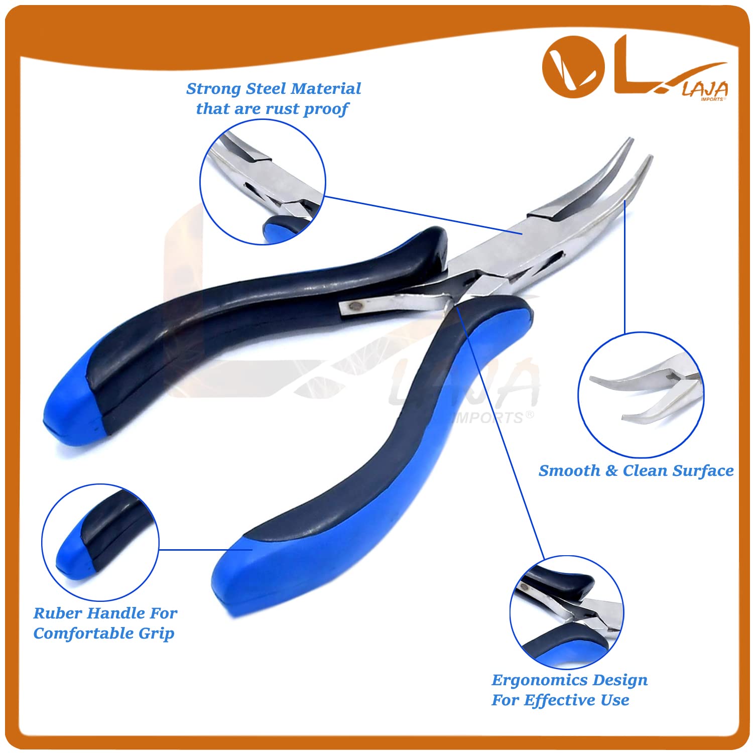 Laja Imports 5 Inch Bent Nose Pliers With 'Comfort Rubber Grip For Jewelry Making, Handcraft Making for Educational Use