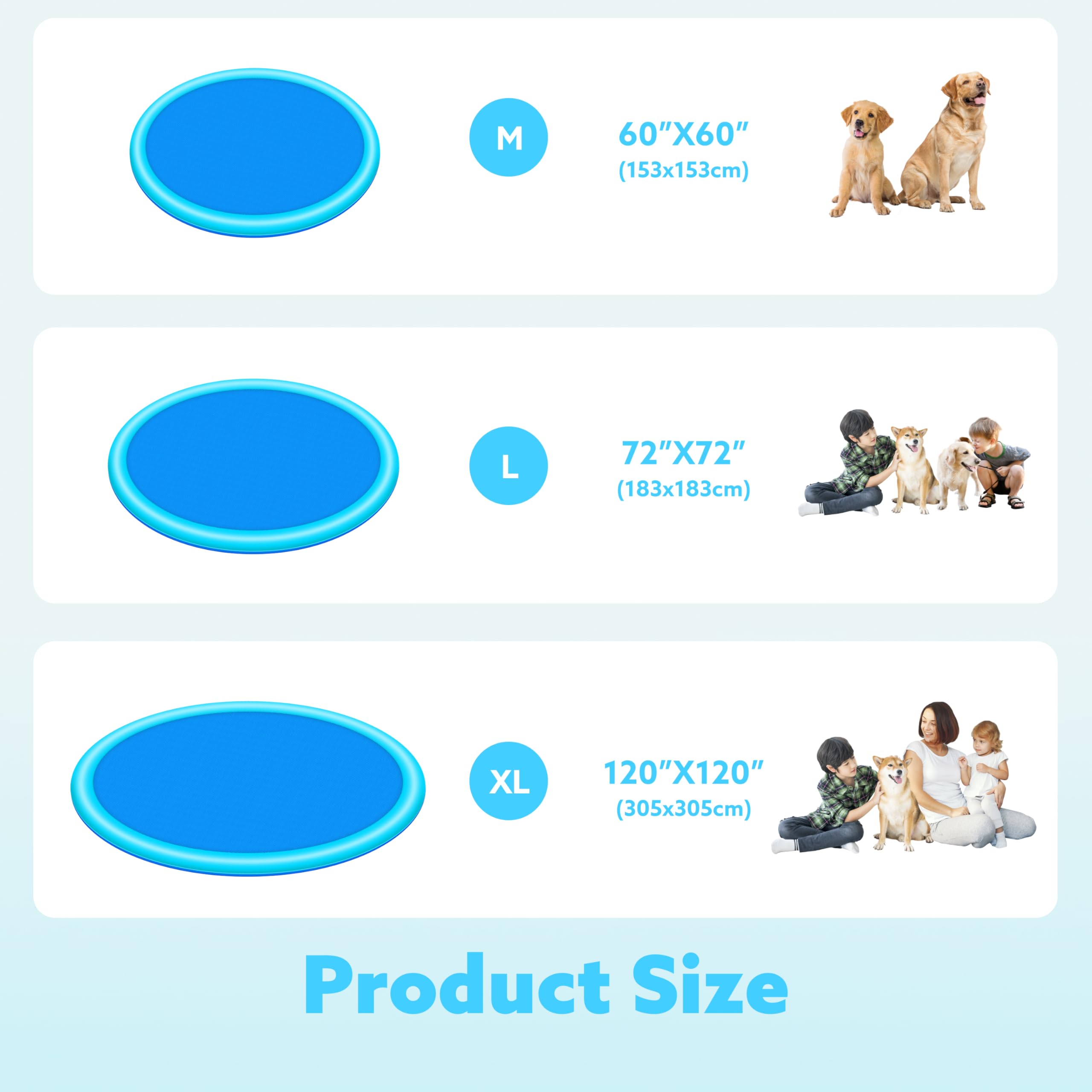 Tapete antideslizante de 72 pulgadas para salpicaduras, juguetes de agua para exteriores, tapete de juego para niños y perros, regadera gruesa exterior para fiestas en la piscina, fuente 6