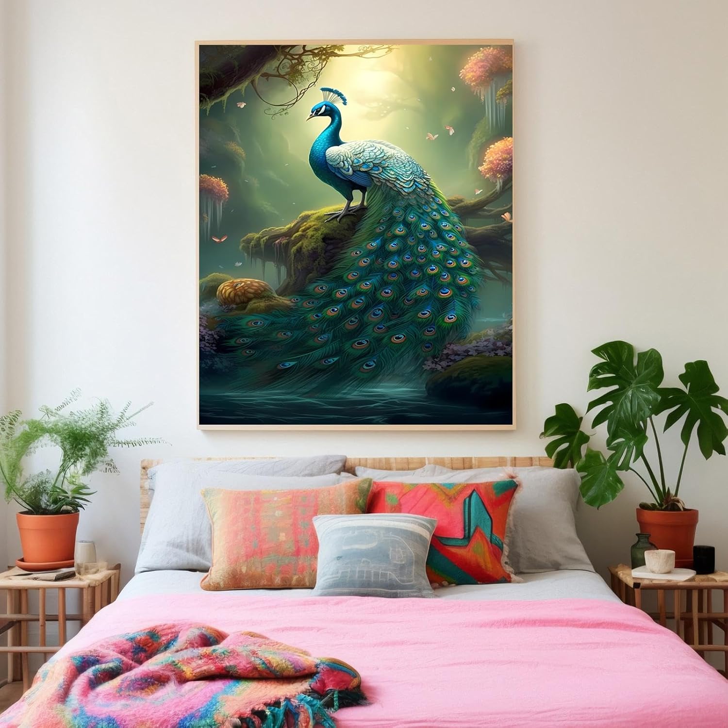 CUEAEAD 5D DIY Diamond Painting Kits for Adults - Jungle Peacock Diamond Painting, Full Round Diamond Canvas Diamond Art by Numbers Painting Kit Gift, Home Wall Decor 12x18 Inch