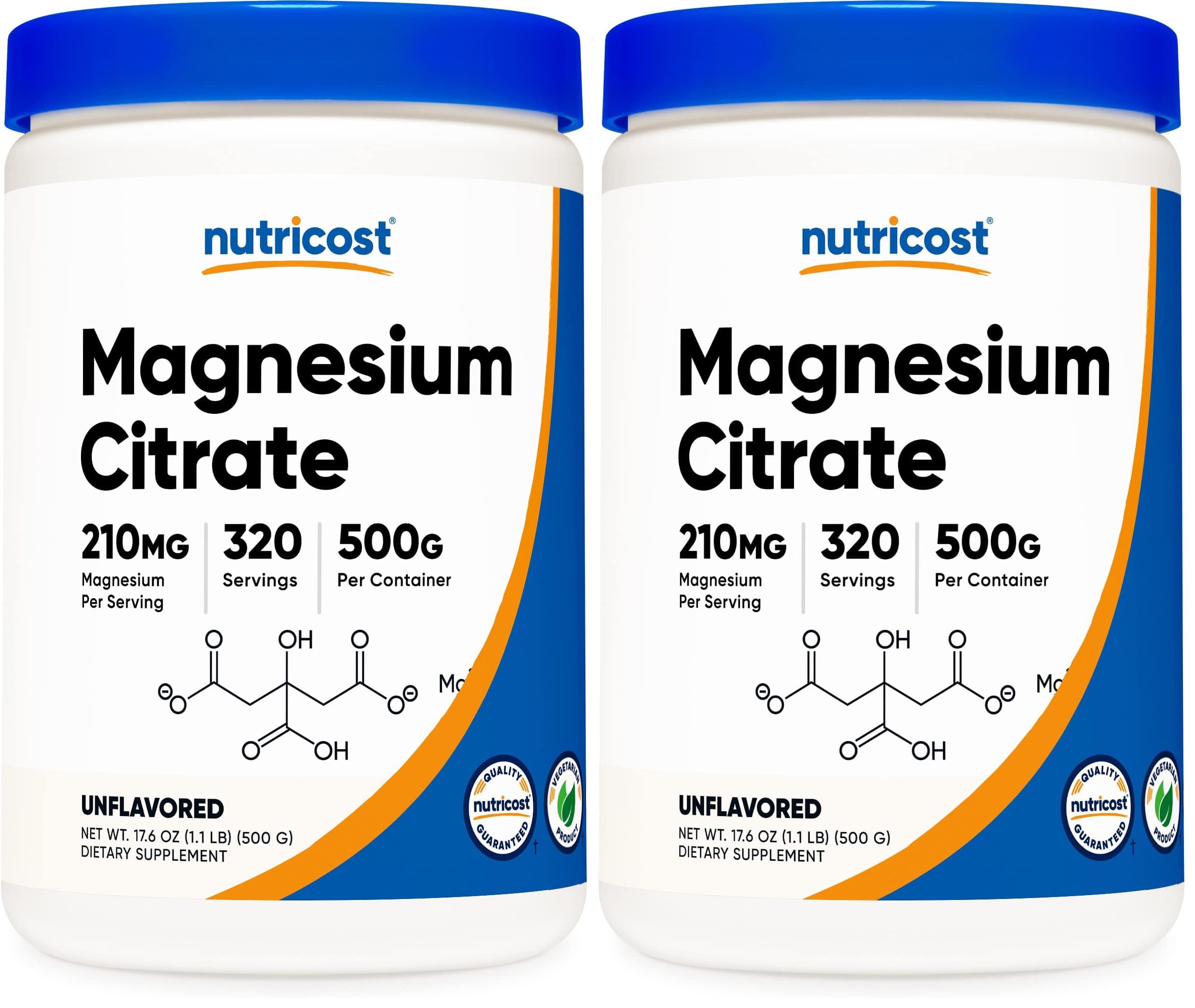 Nutricost Magnesium Citrate Powder (Unflavored, 500 Gram) (Pack of 2) Unflavored 17.64 Ounce (Pack of 2)