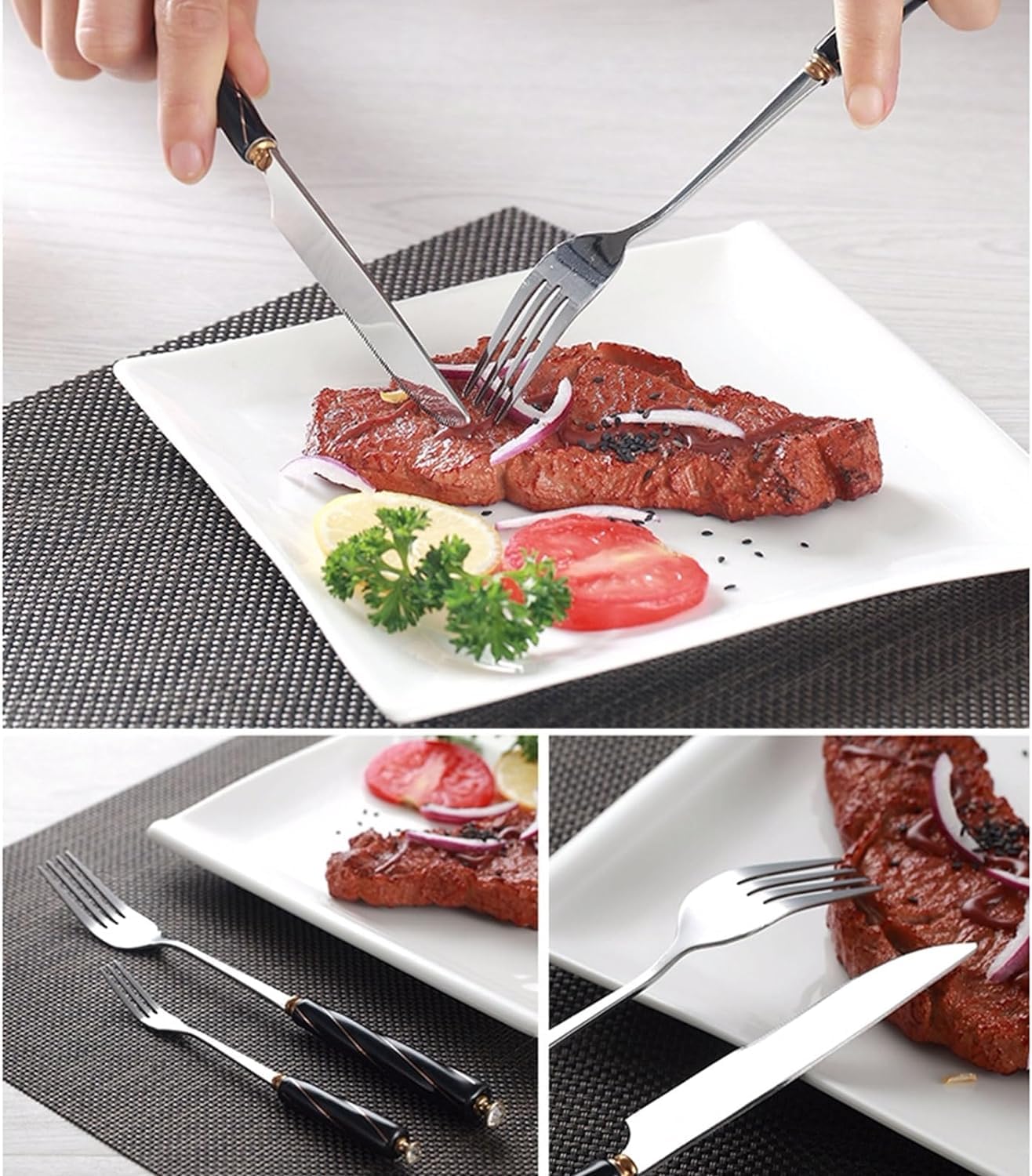 Rieort Ensemble de Couverts en Acier Inoxydable, 2/5 Paquets, Couteau, Fourchette, cuillère, Manche en céramique, Ensemble d'argenterie, Ensemble de Couverts, fourchettes de Cuisine