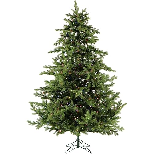 Fraser Hill Farm 7.5-Ft. Foxtail Pine Artificial Christmas Tree with Dual Multicolor & Warm White LED Lights and Stand, Prelit Foldable Fake Tree with Realistic Foliage for Home Decoration