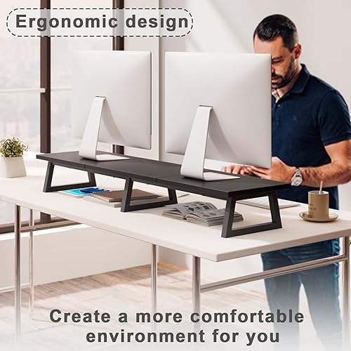 Miniatura 9 de TEAMIX 42 pulgadas+24 pulgadas soporte de monitor de madera y acero elevador de escritorio para escritorio de oficina organizadores de escritorio