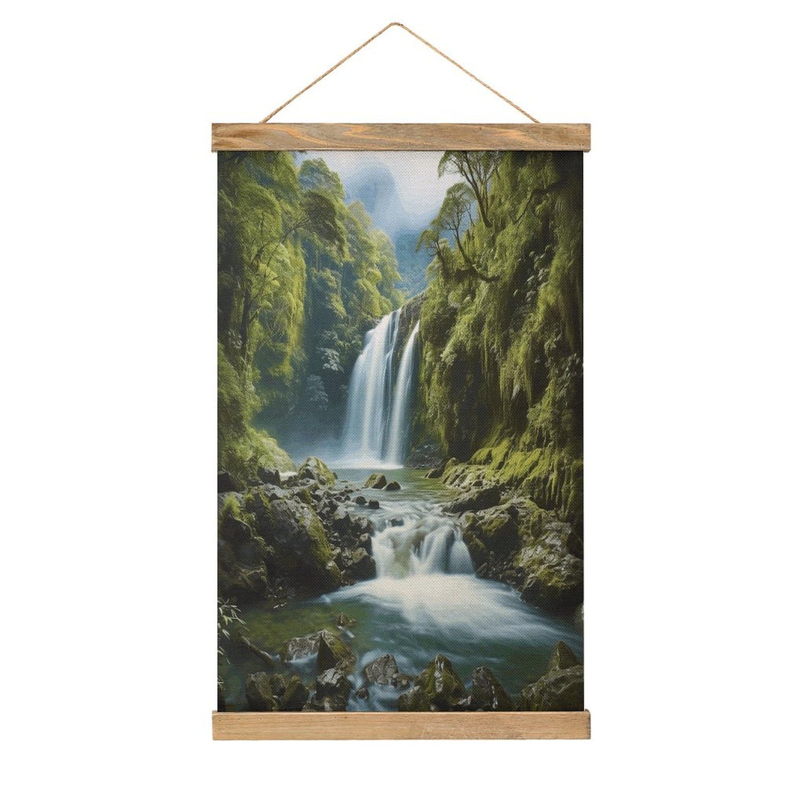 VstaDank Waterfall Landscape Painting Poster with Wooden Frame Hanger Art Painting Wall Decor Poster Wall Hanging Wooden Frame 13x20 Wood Poster Hanger for Photo Picture Art Canvas Print Artwork