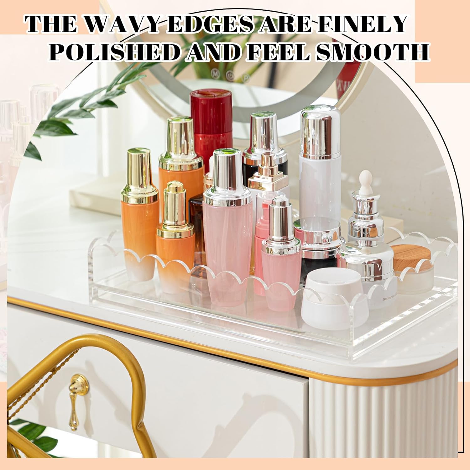 1 Pcs 12" x 8" Acrylic Scalloped Tray Large Clear Acrylic Tray with Drawer for Insert Customizable Photos, Art, and Fabric Scalloped Basket for Needlepoint Napkin Frame Display Messages