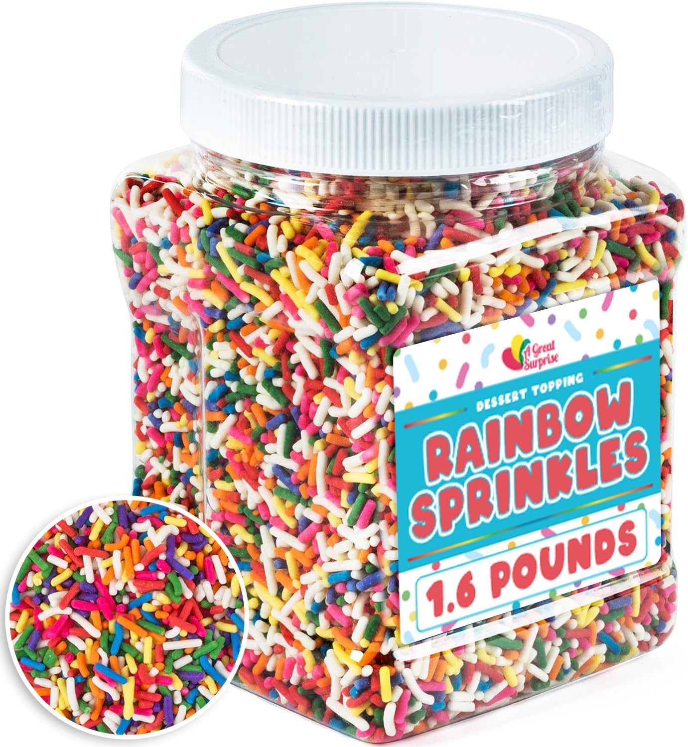 Rainbow Sprinkles - 1.6 Pounds - Chistmas Baking Toppings - Colorful Rainbow Jimmies for Cake Decorating, Baking, Cupcakes, Cookies