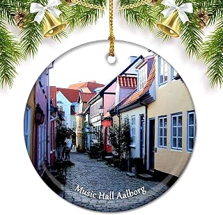 Denmark Music Hall Aalborg Christmas Ornaments for Tree Ceramic Pendant Double Sided Ornament Decor Xmas Gifts Porcelain Travel Souvenirs