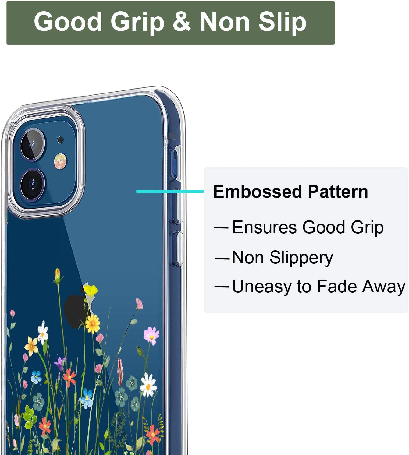 Unov for iPhone 12 Mini Case, Clear with Embossed Design, Flower Bouquet image 4