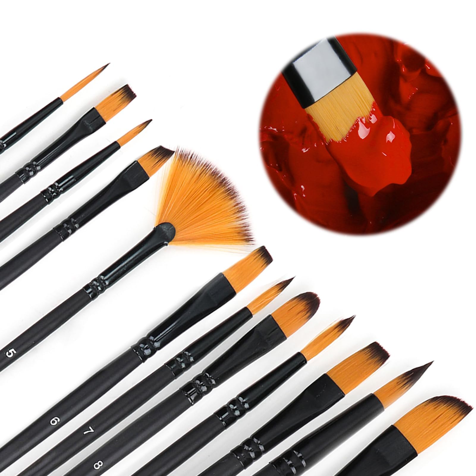 Pinceles Pintura Acrilica - Set de 12 Pinceles de Pintura Acrílica y Óleo - Pinceles Profesionales para Artistas - No Pierden Pelo - Estuche de Regalo - Fabricados a Mano