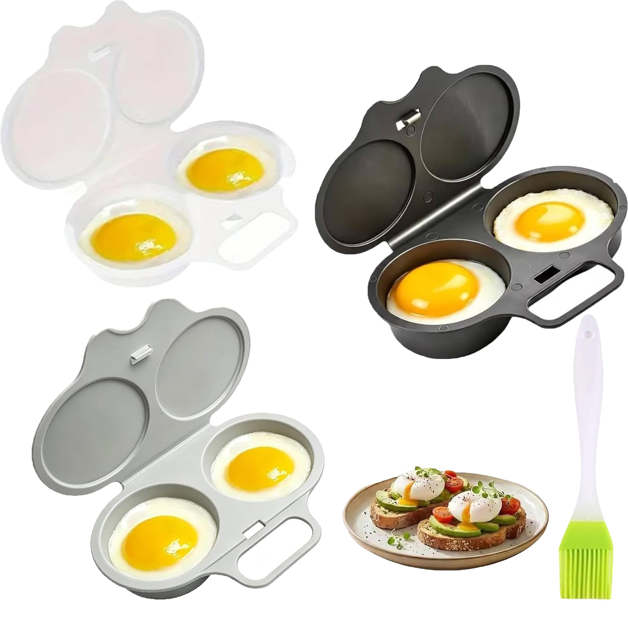Microwave Egg Poacher With Lid & Handle, Dual Cavity Microwave Egg Boiler Poacher, Reusable Nonstick Poached Egg Maker, Quick Oil-Free Cooking For Home Breakfast, Kitchen Gadgets