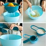 Plastic Mixing Bowls - Multicolored Mixing Bowl Set of 8, Nest for Easy Storage, inculding Measuring Cups, Colander, Sifter, Large Bowl, Great for Cooking and Baking, Rv Camping Accessories, BPA Free