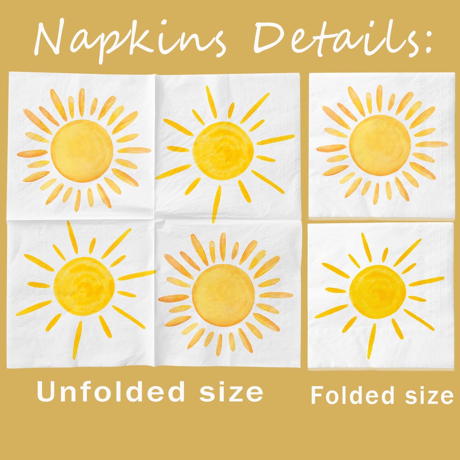100ps Boho Sun Party Paper Napkins First Trip around The Sun Birthday Decorations You Are My Sunshine Boho Hippie Sunshine Disposable Napkins for Boys Girls Boho Sun Baby Shower Party Supplies Decor