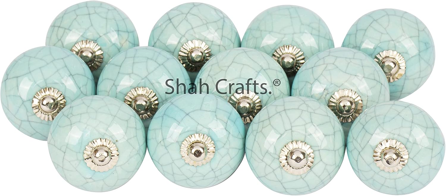 Green Color Premium Quality Assorted Designs Handmade Ceramic Door Knobs, Vintage, Shabby Chic, Interior Furniture, Cabinet Cupboard Wardrobe Drawers Pulls Handles (Pack of 20)