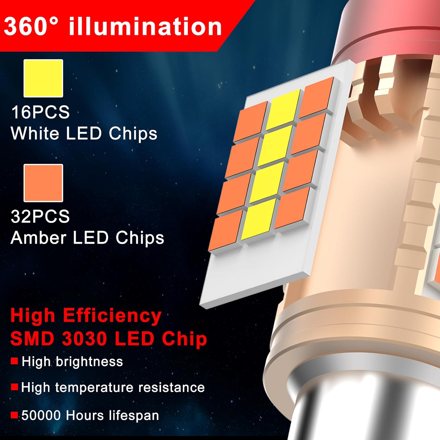 7444NA Switchback LED Bulbs for Toyota 4Runner Camry 2018-2022 2023 2024 Front Turn Signal Light, Built in Resistor CANBUS Anti Hyper Flash 7443NA 12V White Amber Parking Light