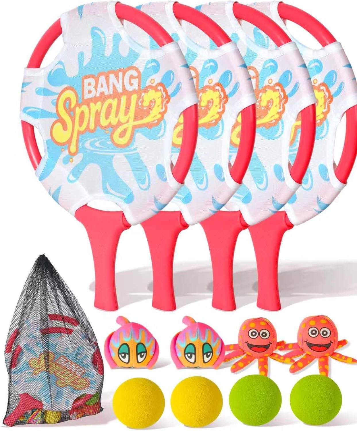 Water Paddle Toss Game for Kids & Family, Floating Beach Paddle Game with 4 Paddles, 4 Animal-Shaped Balls and 4 Round Balls, Pool Beach Toys for Kids, Indoor Outdoor Catch Game for Yard Lawn Sand