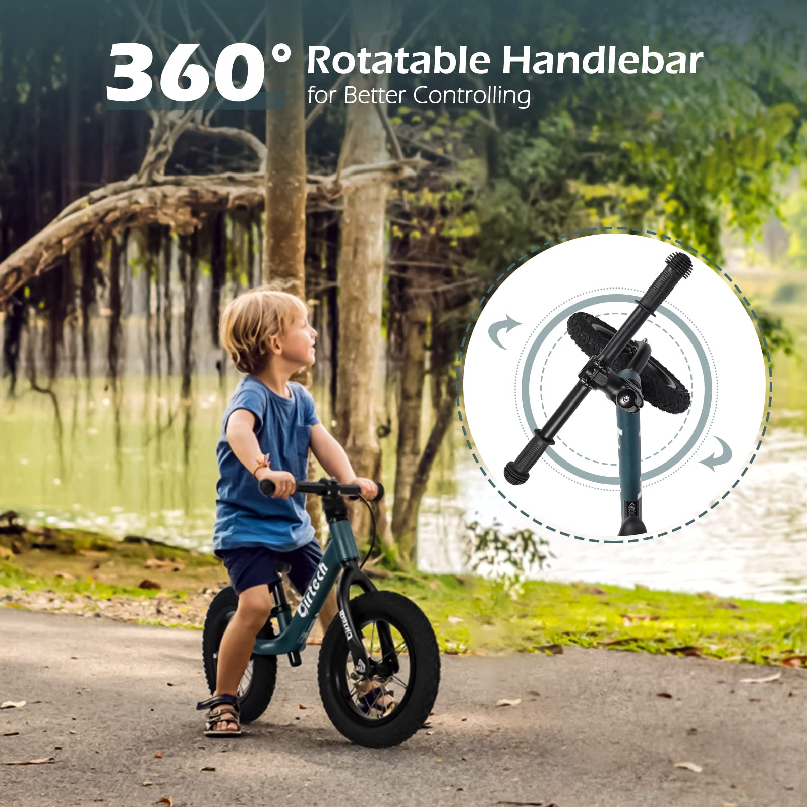 H.yeed 12-Zoll-Laufrad für Jungen und Mädchen im Alter von 3 bis 6 Jahren, leichtes Kinderfahrrad ohne Pedale mit verstellbarem Sitz und Luftreifen, Nylon-Laufrad für Kleinkinder