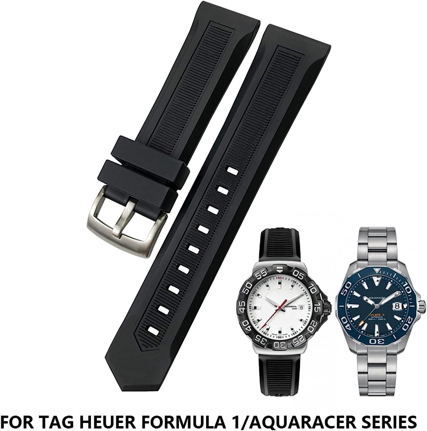 Cinturino in gomma naturale adatto per Tag Heuer CARRERA F1 AQUARACER Heuer Buckle Watch Strap Tools