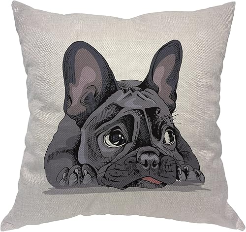 WONDERTIFY Fundas de almohada con diseño de bulldog francés en acuarela, adorable cachorro, adorable funda de cojín para mascotas, para sofá, cama o