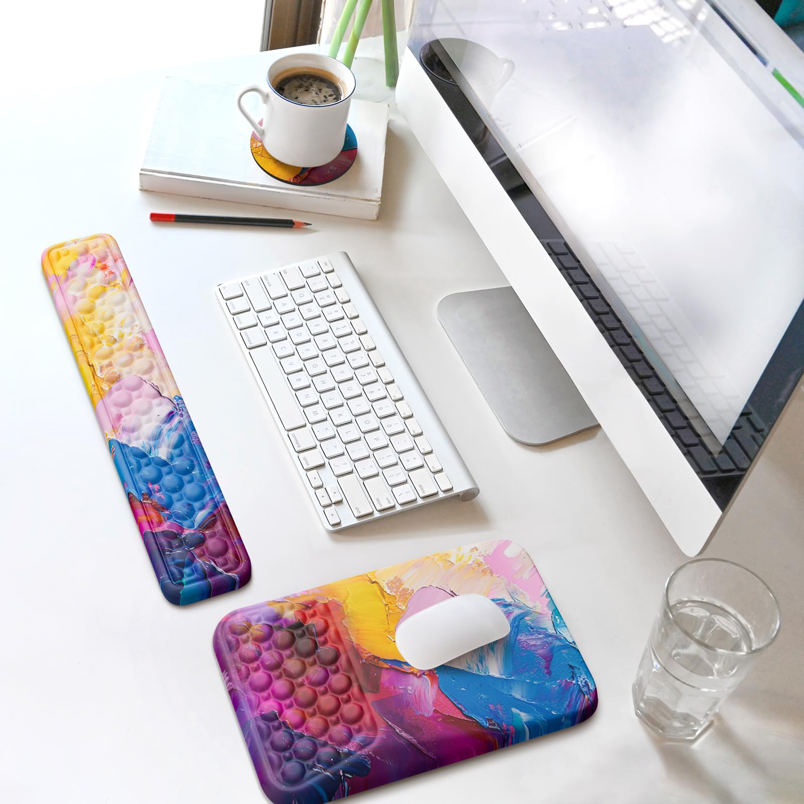 Ospelelf Poggiapolsi ergonomico per tastiera del computer, grande bracciolo poggiapolsi per mouse, allevia il dolore al polso, multicolore