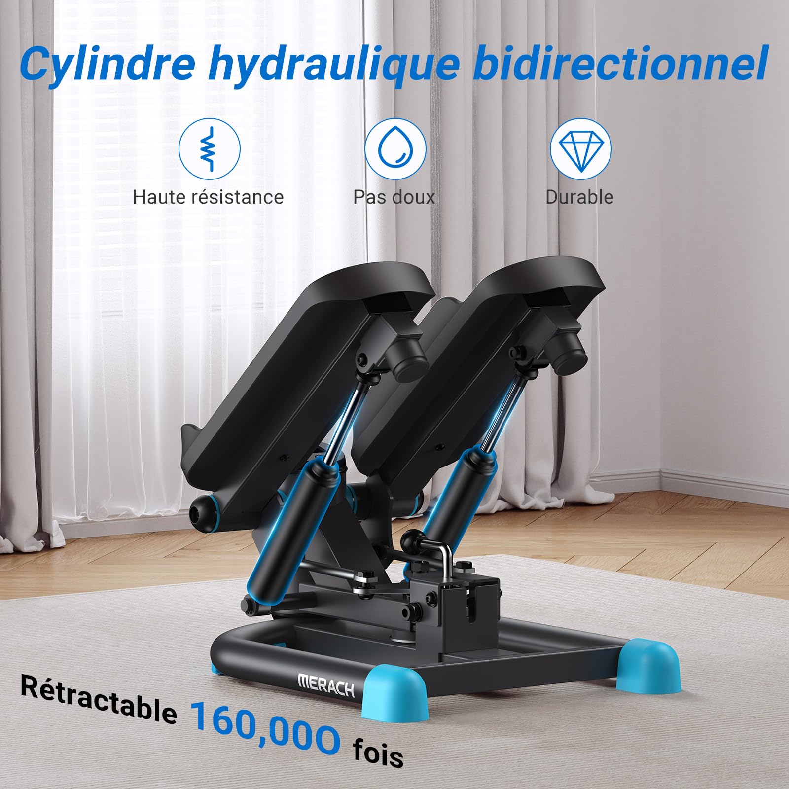 MERACH Mini Stepper Fitness Appartement,Stepper 2 en 1 pour la Maison,Swing Silencieux 150 kg avec Écran LCD et Bandes de Résistance,pour l'Entraînement des Jambes,des Bras,des Fesses