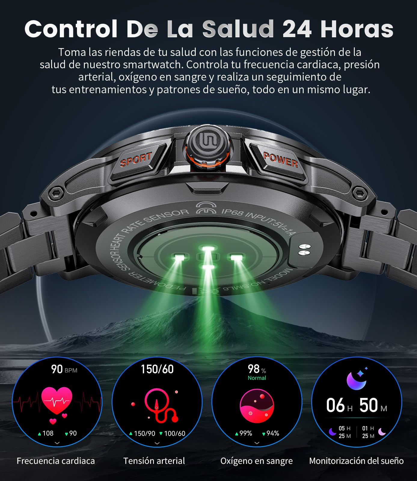 LIGE Reloj Inteligente Hombre 1.43" Bluetooth, IP68, 120+ Modos, 360mAh | Pantalla AMOLED HD, Monitoreo Salud 24/7, Llamadas y Notificaciones, Personalizable, Compatible Android/iOS