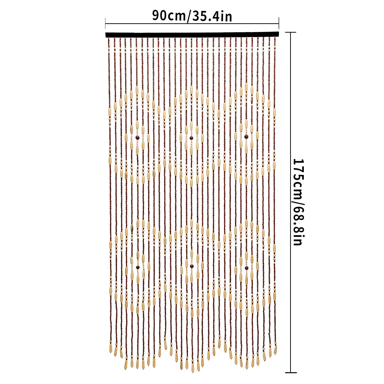 MINRS Tenda per porta, tenda decorativa, tenda in perle di bambù e legno, misure 90 x 175 cm, tenda in legno e bambù per porte in soggiorni, balconi, cortili, uffici, Beige e Marrone