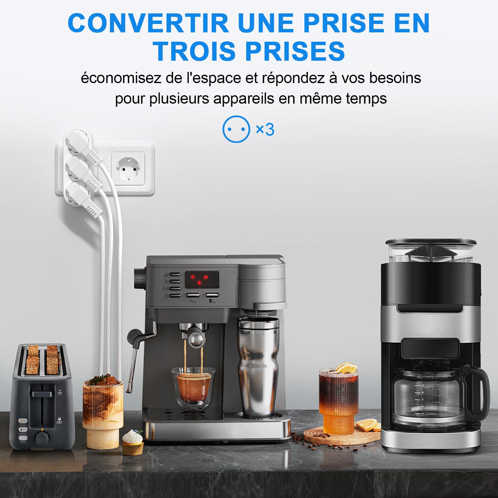 3 Prise de Courant,Blanc Distributeur de Prise N,Portable Multiple Prise,Petit Distributeur de Prise,pour la Maison,Bureaux,Hôtels,Voyages,AC220-250V