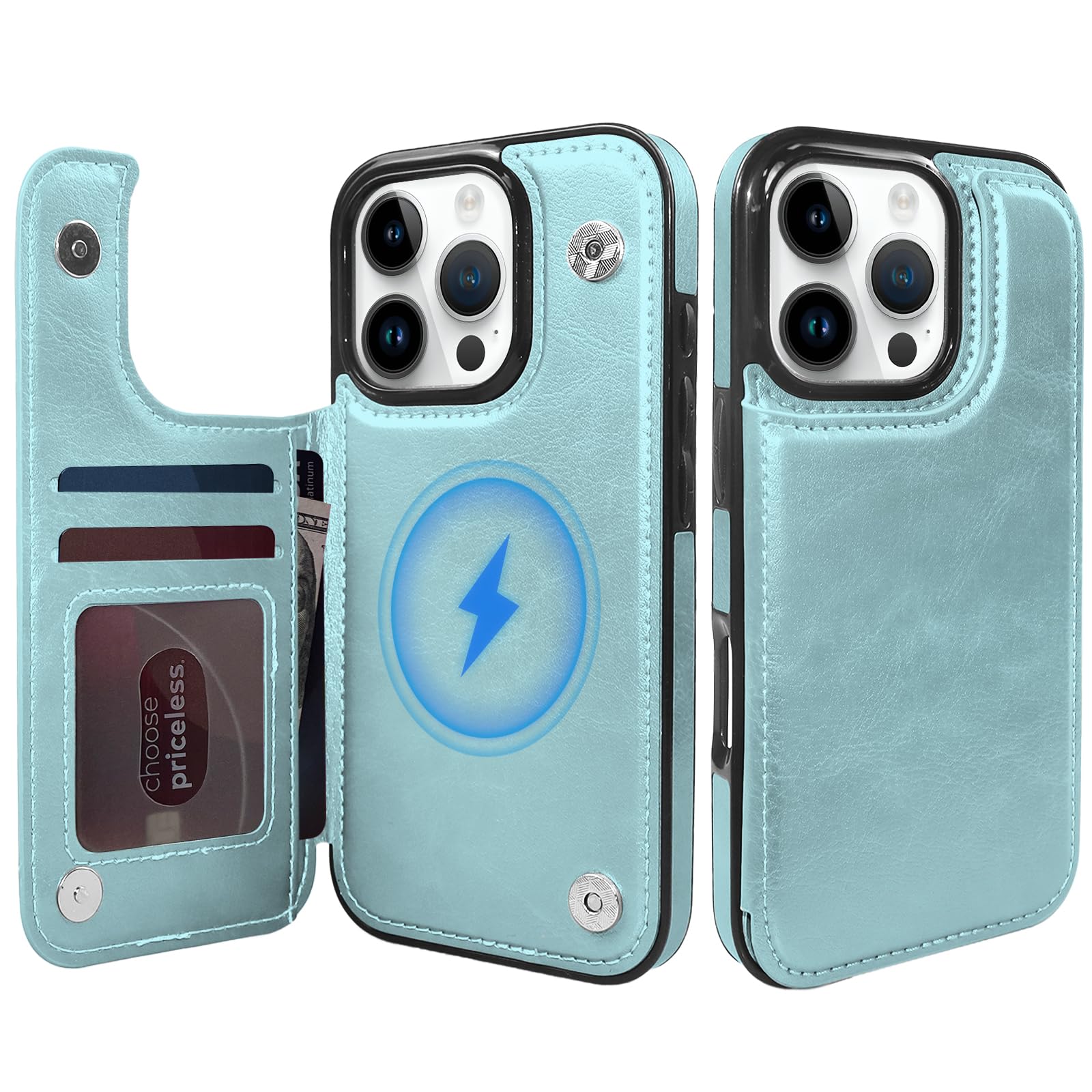 TopPerfekt Wallet Case for iPhone 16 Pro 6.3", Compatible with MagSafe, Dropproof Heavy Duty Tough Rugged Shockproof, Leather Card Holder Kickstand