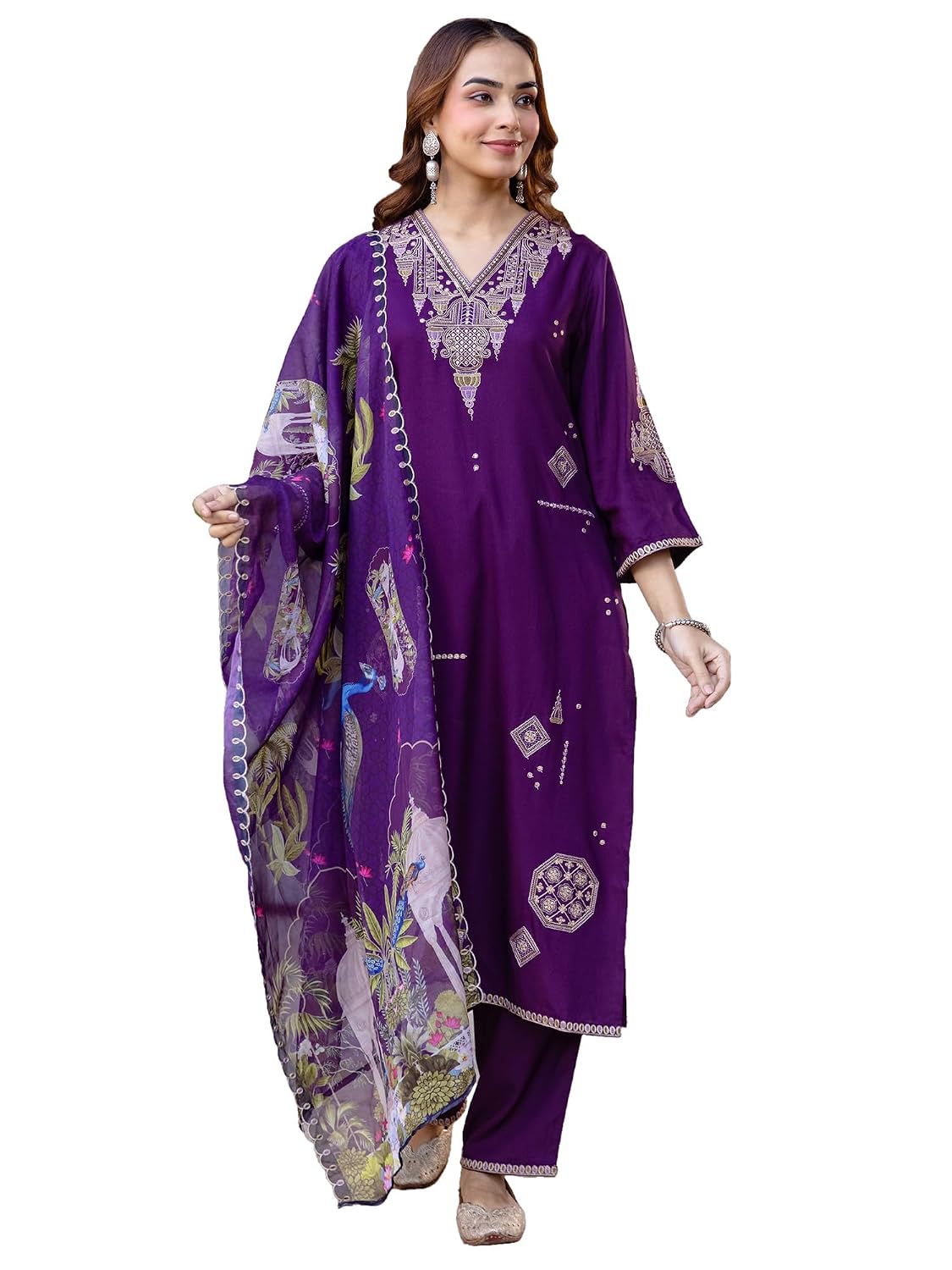 INDO ERA Women's Viscose Rayon Ethnic Motifs Embroidered Straight Calf Length Kurta with Palazzo & Dupatta Set (IEOUT12088) - Review, Price and Buying Guide