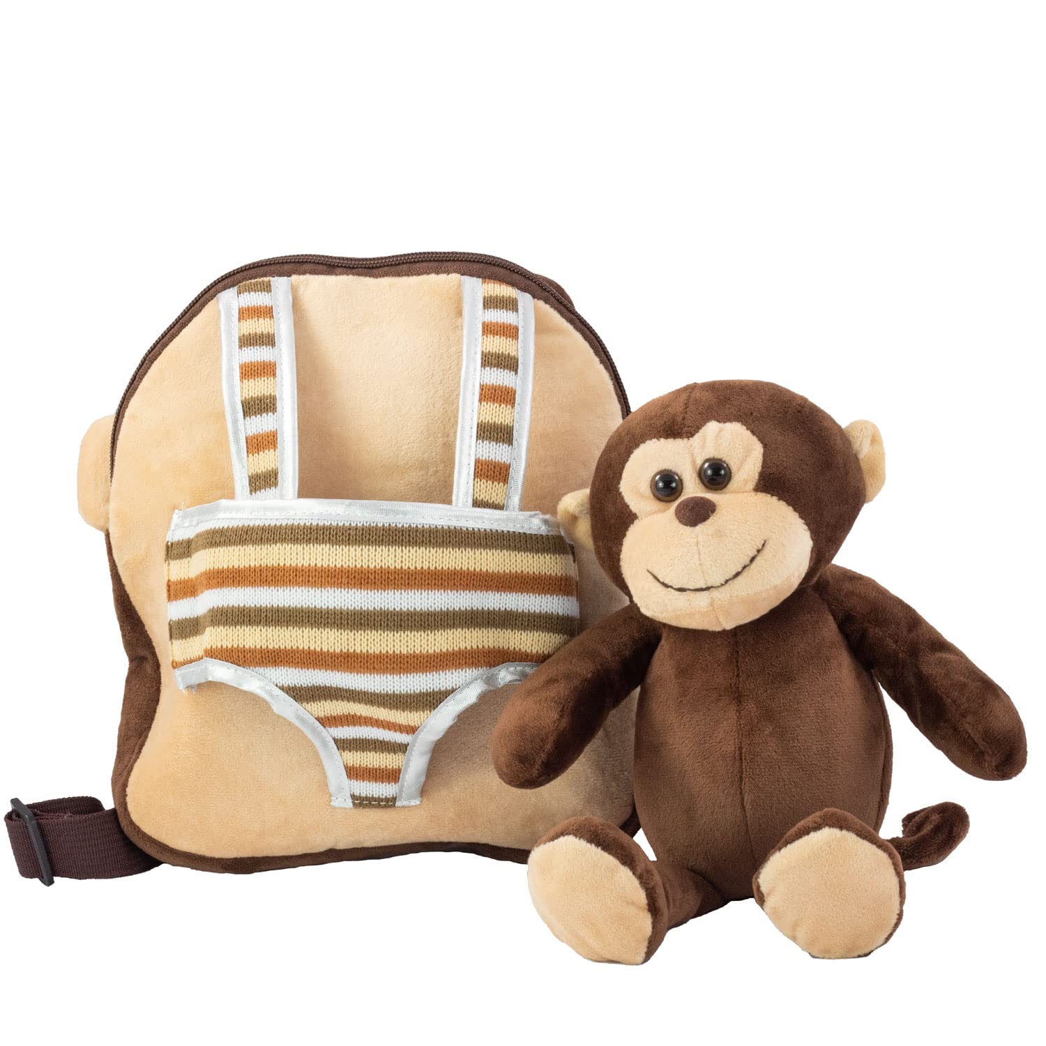 P:os – Mochila Infantil con Peluche extraíble Mono MAX, Azul, 24 x 20 x 30 cm, Mochila Infantil con Peluche, Fiambrera y Botella de Agua