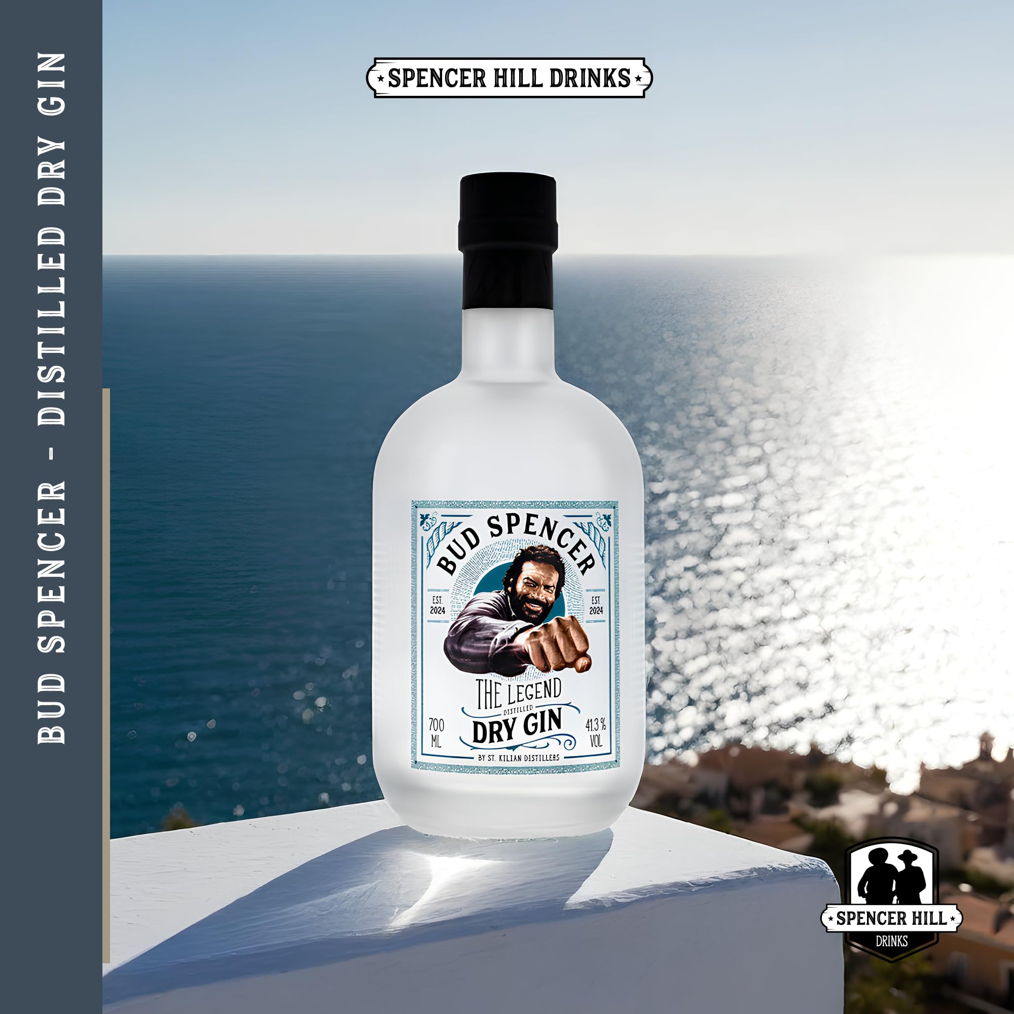 Bud Spencer Dry Gin - The Legend - [41,3% Vol, Distilled 0,7l] Premium Gin Angebote - Bud Spencer und Terence Hill Fanartikel - Geschenk für Männer - Geschenkset Herren - Geschenke Box