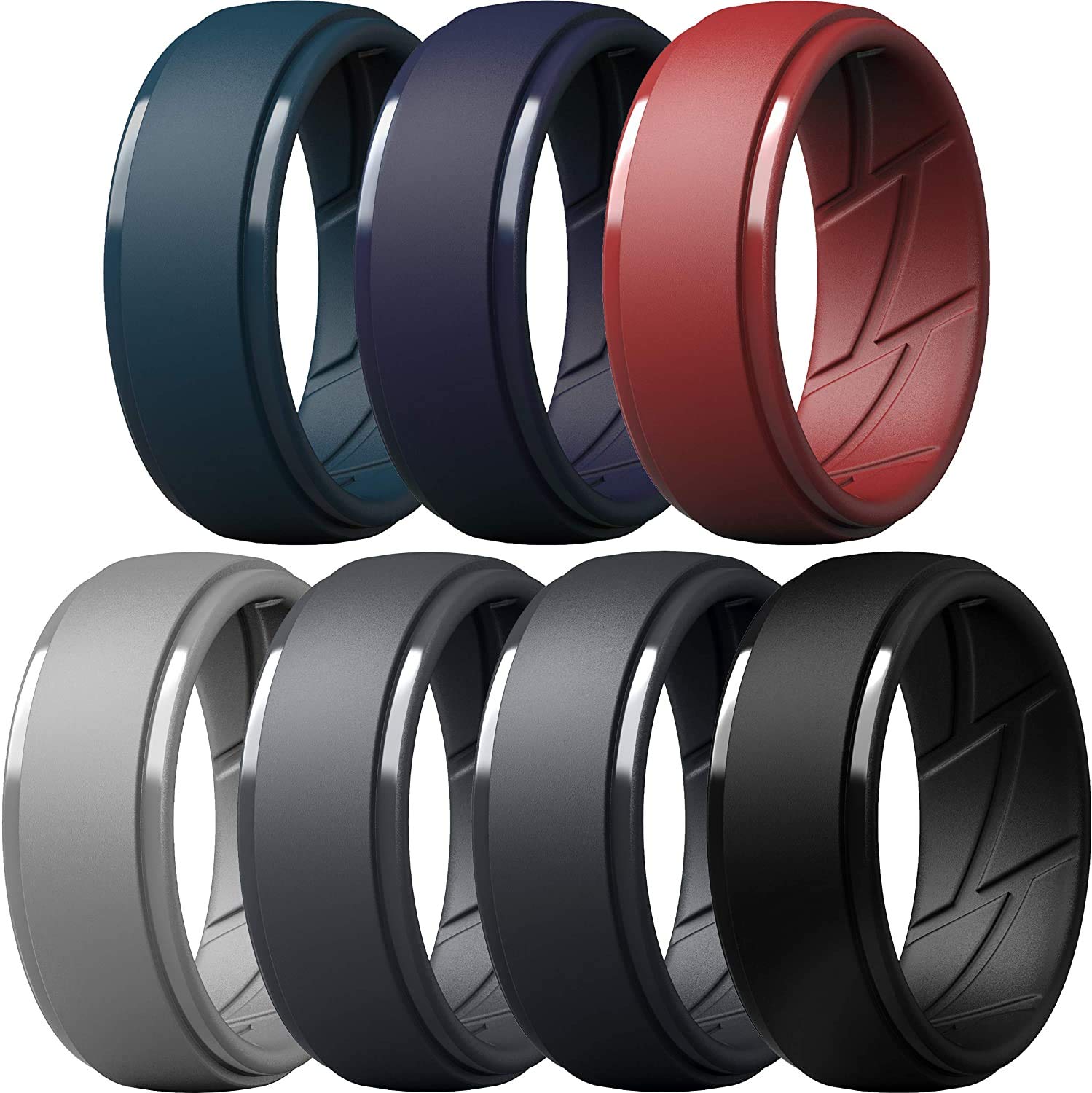 ThunderFit Men's Silicone Rings 10mm Wide 2.5mm Thick Rubber Bands, Breathable,Variety Multipack 1-7