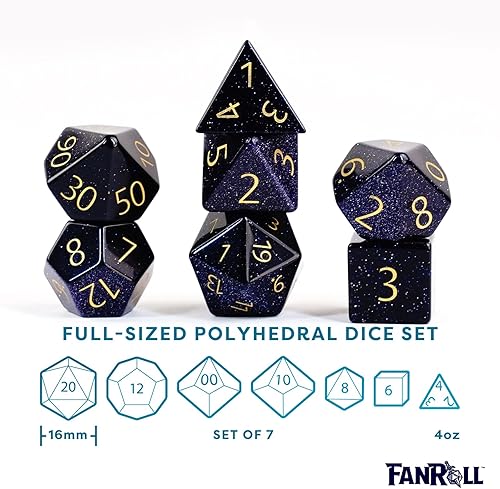 Miniatura 2 de FanRoll - Juego de dados DND de 0.630 in de piedra piedra arenisca azul grabada, dados de juego de rol para Calabozos y Dragones