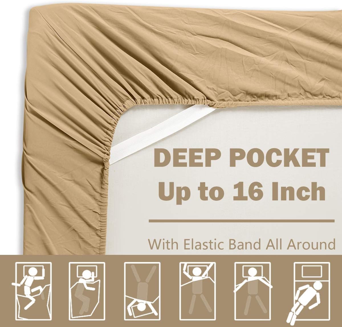 Newspin King Bed Sheet Set Super Soft Bed Sheet 1800 Brushed Microfiber Wrinkle Resistant Sheets fit 16 inch Deep Pocket Mattress(King- Taupe 6 Piece)