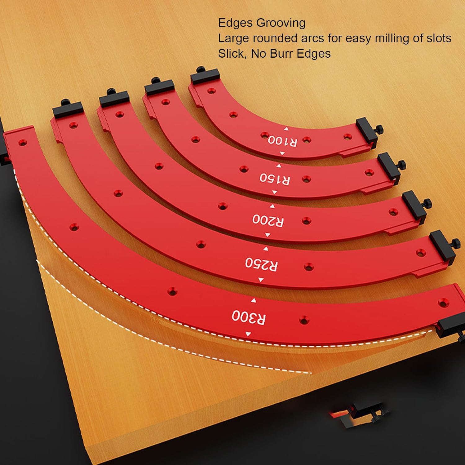 Table Corner Router Jig Set, Round Corner Radius Templates, R100-300 Aluminium Alloy Trimming Round Corner Templates Corner Jig Template Set for Woodworking Routing