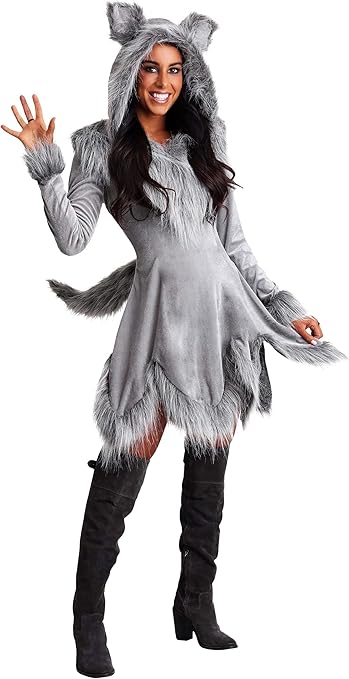 Adult Wolf Halloween Costume | Women's Werewolf Hooded Dress with Tail and Ears