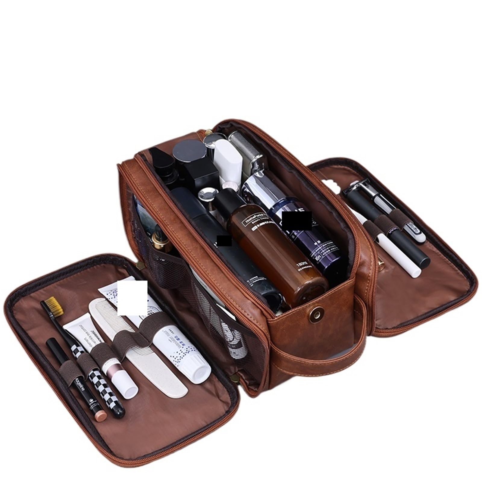 Borsa Toilette da Viaggio Borsa da toilette multitasche in PU for donne e uomini, essenziale viaggio, borsa for il trucco, impermeabile appendere, organizer for cosmetici lavaggio(Brown)