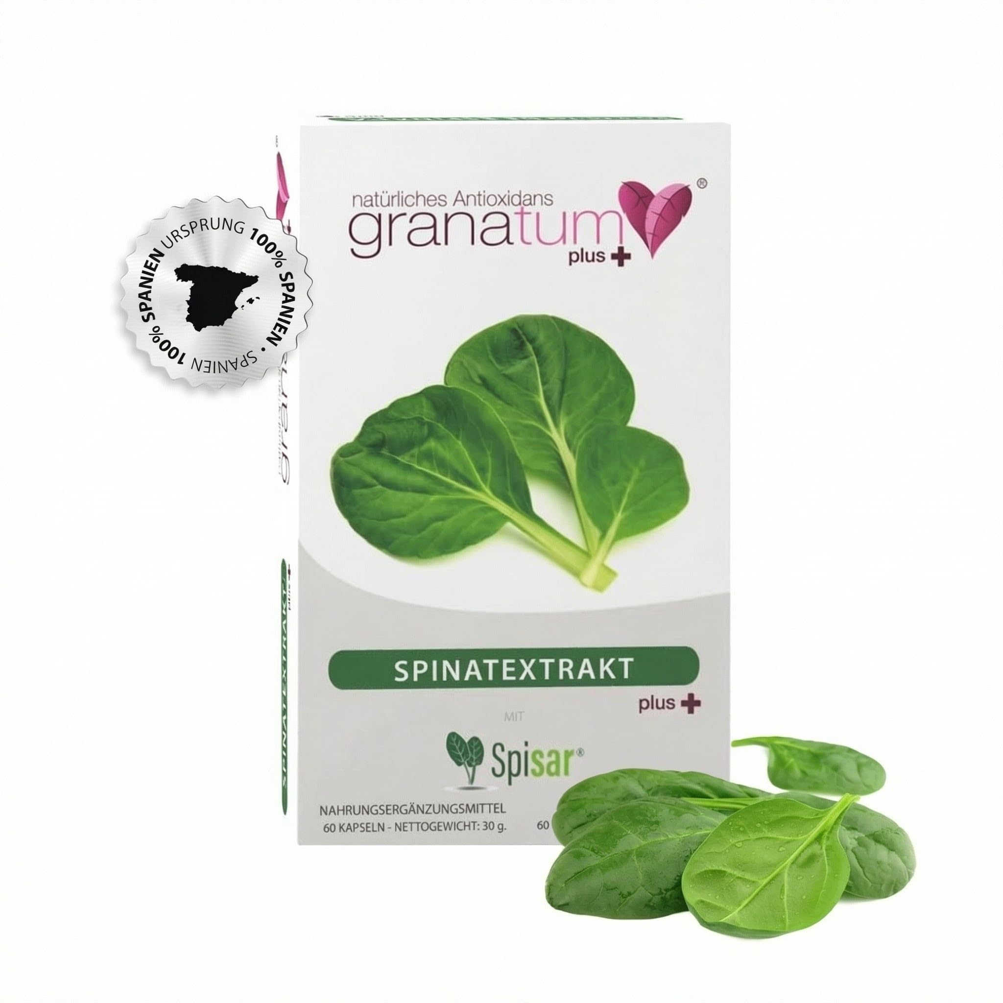 Granatum Plus - Spinatextrakt - 20-Hydroxyecdysone - Nahrungsergänzungsmittel - Stoffwechselwohlbefinden - Sportliche Leistung - Muskelmasseaufbau - 1 Box 60 Kapseln