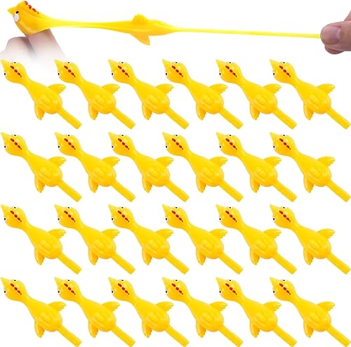 POPLAY 36 tirachinas de pollo volador, juguetes de catapulta de dedo de pollo de goma parpadeante, juguete elástico de pollo para cumpleaños, bolsas