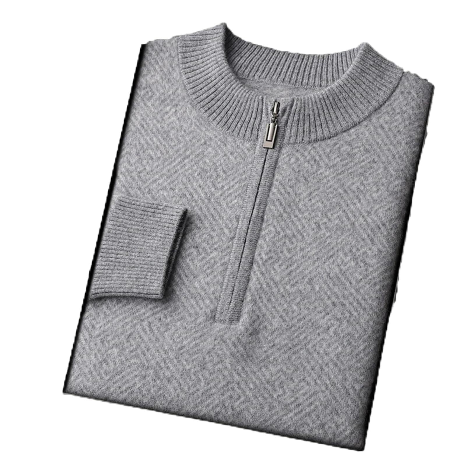 Herren Kaschmir-Pullover mit Stehkragen, halber Reißverschluss, langärmelig, Winter, dick, lässig, Kaschmir-Strickwaren