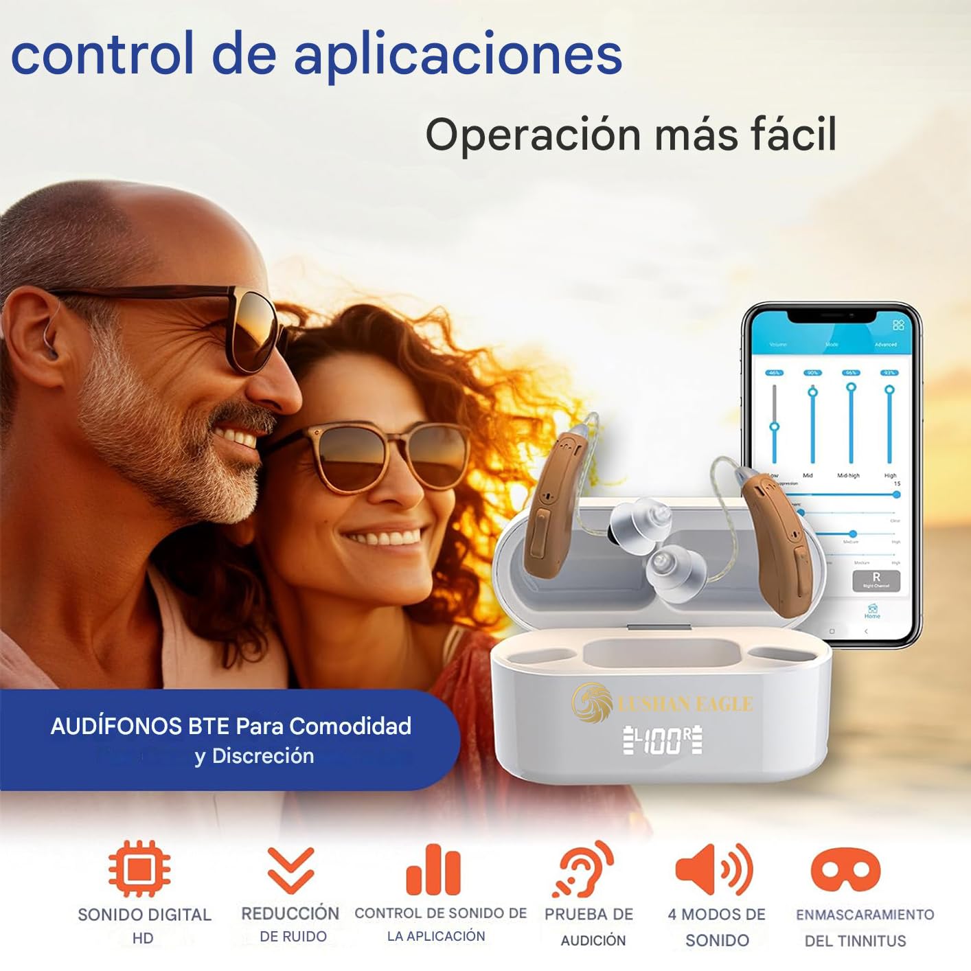 Amplificador de Sonido Digital 16 Canales, Auriculares Amplificadores Bluetooth con Control APP, Recargables BTE con Reducción de Ruido, Estuche de Carga 8H, Ligero Cómodo y Fácil de Usar para Mayores