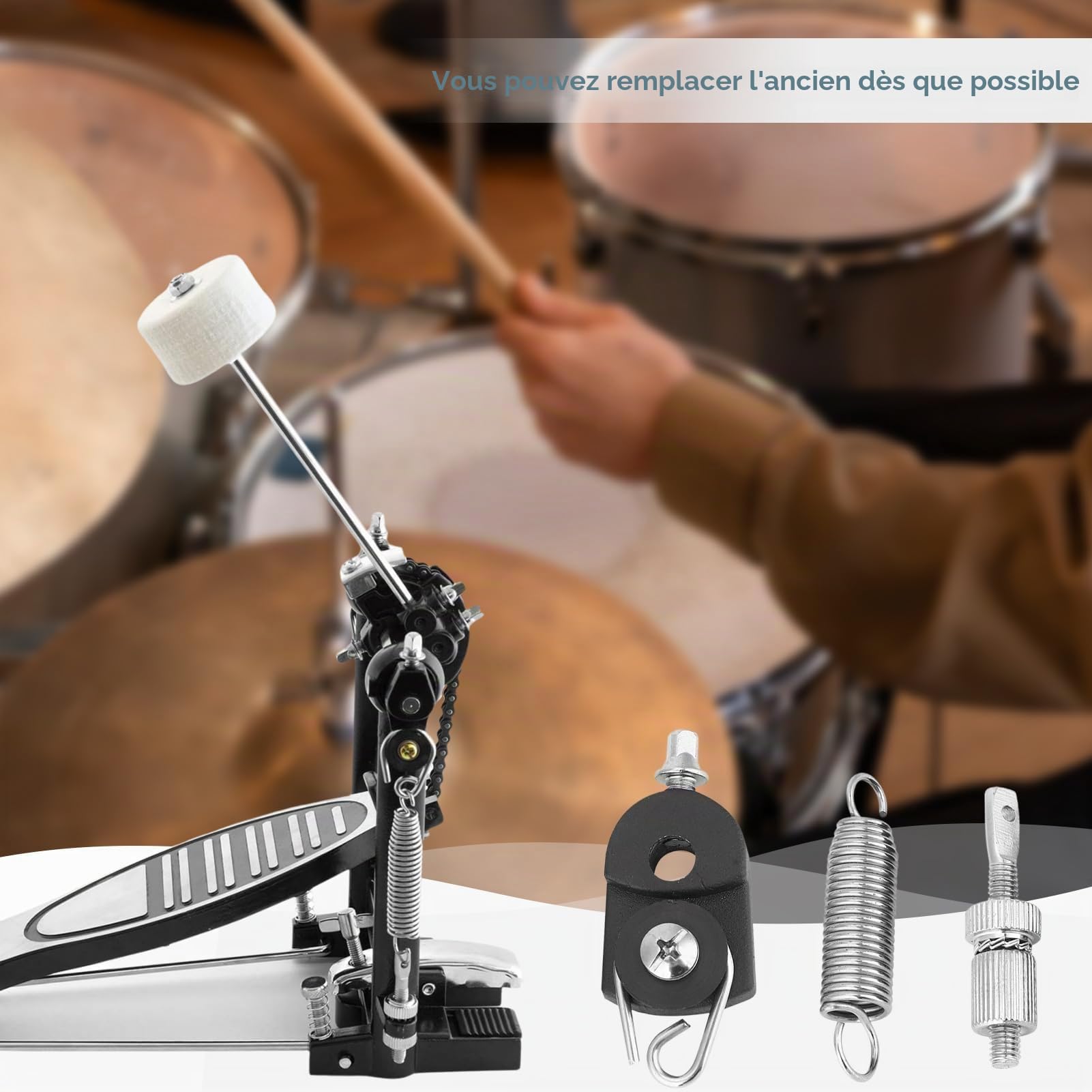 1 Jeu de Ressorts pour Pédale de Grosse Caisse, Ressort de Tension de Came de Pédale de Grosse Caisse pour Batterie Pédale de Grosse Caisse Ressort de Pédale Poulie à Came Crochet Tendeur