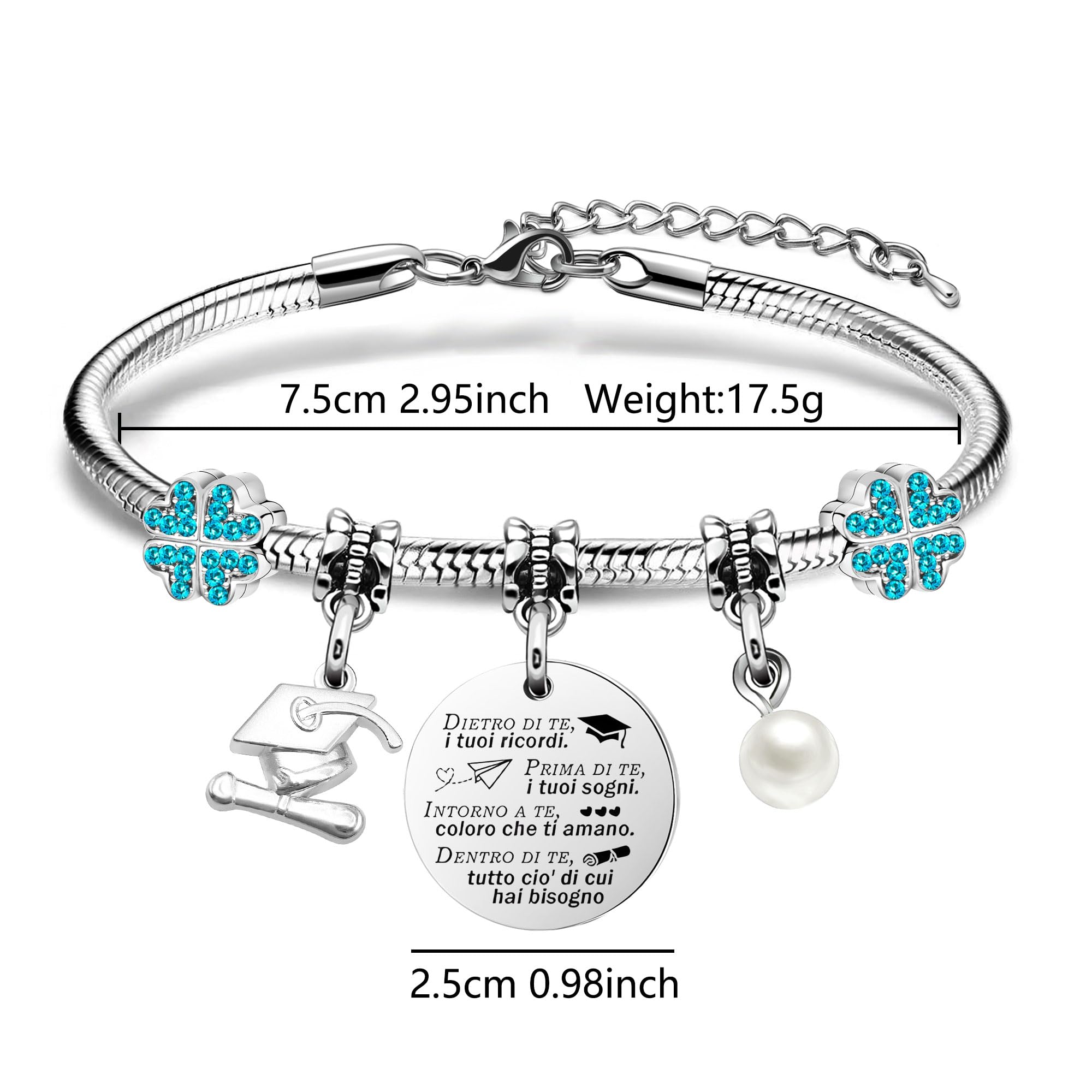 Mieoyue Regalo laurea per le donne Bracciale d'argento di laurea Gioielli ispiratori fortunati Regalo per le congratulazioni ai laureati